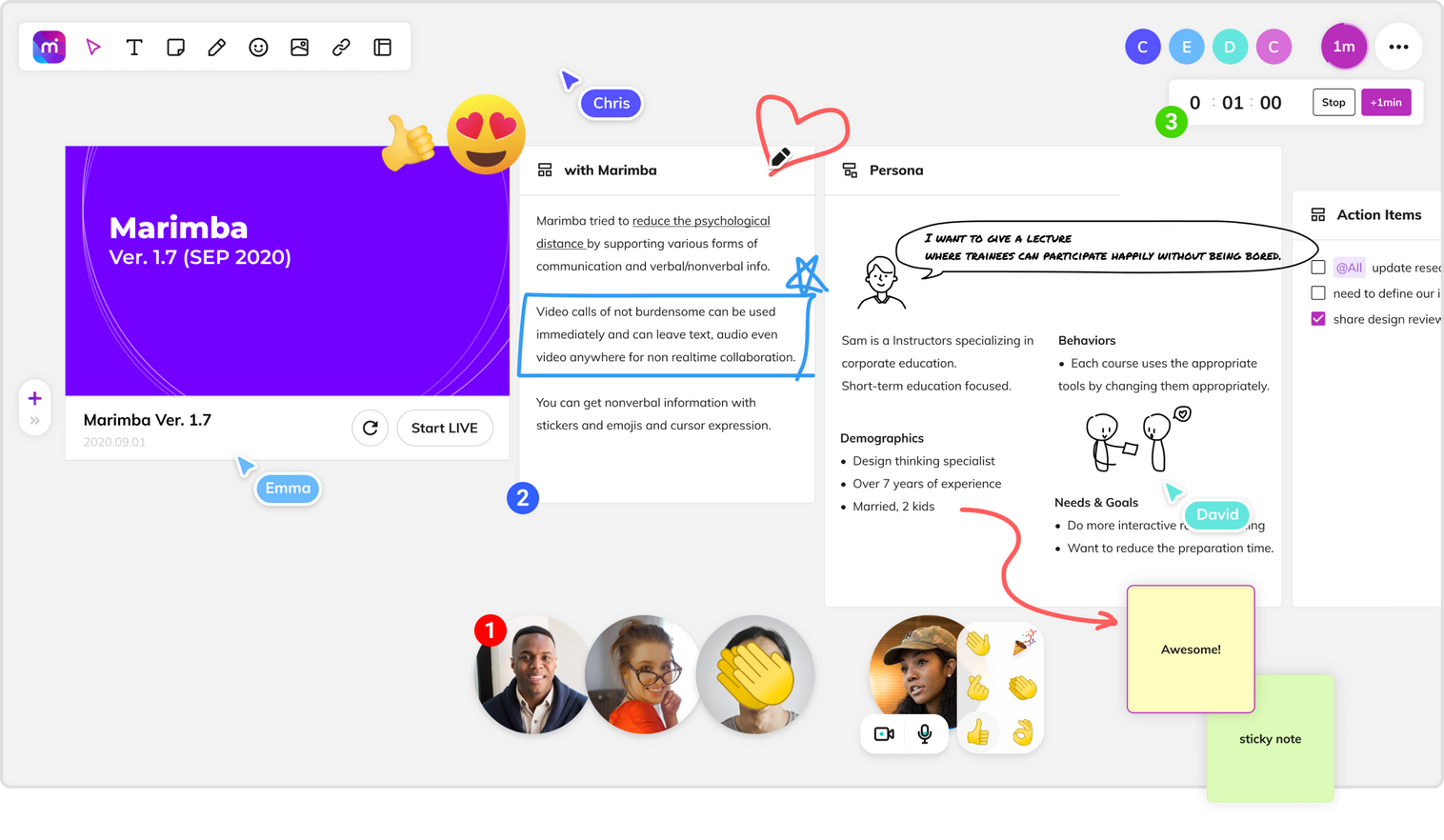 Marimba collaborative whiteboarding and communication tool
